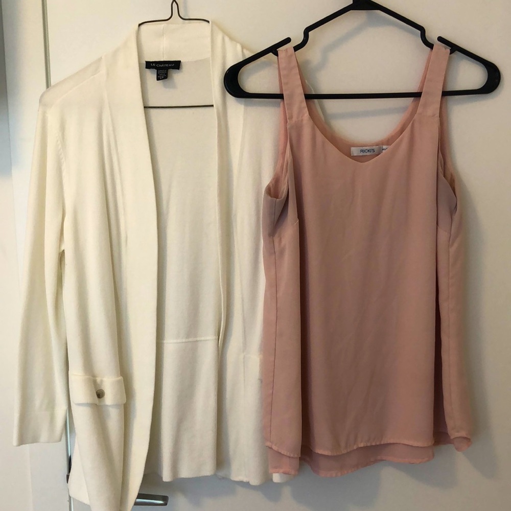 Le Chateau white cardigan; Rickis Blouse